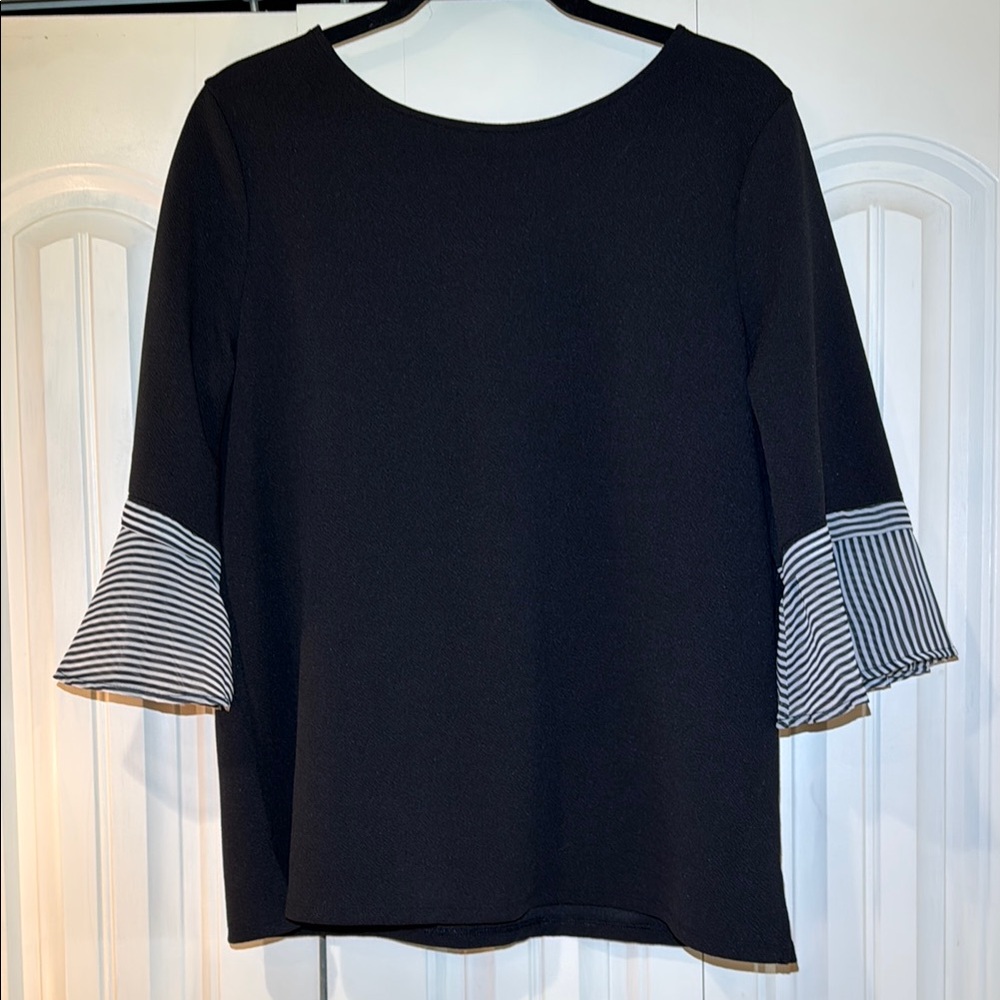 Black and White Striped Sleeve Women's Top